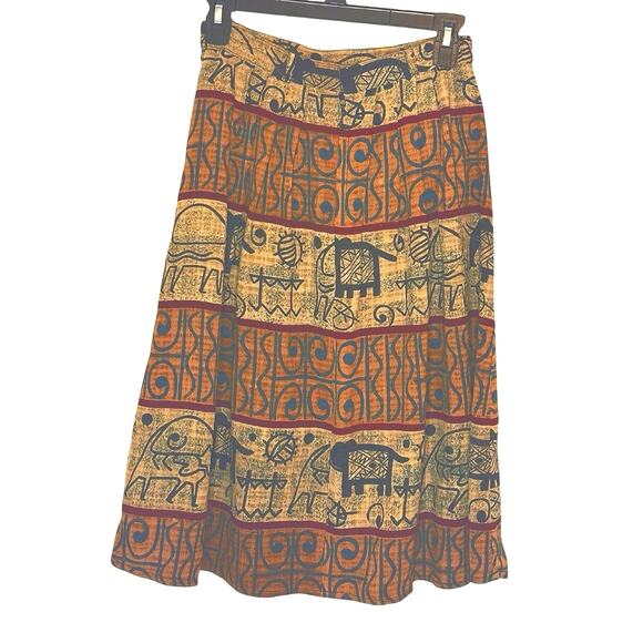 NWT Grey Dog Boho Tribal Print Midi Skirt Earth Tones Fall Festival Size M - Picture 2 of 3